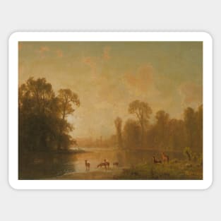 Twilight With Deer by Albert Bierstadt Sticker